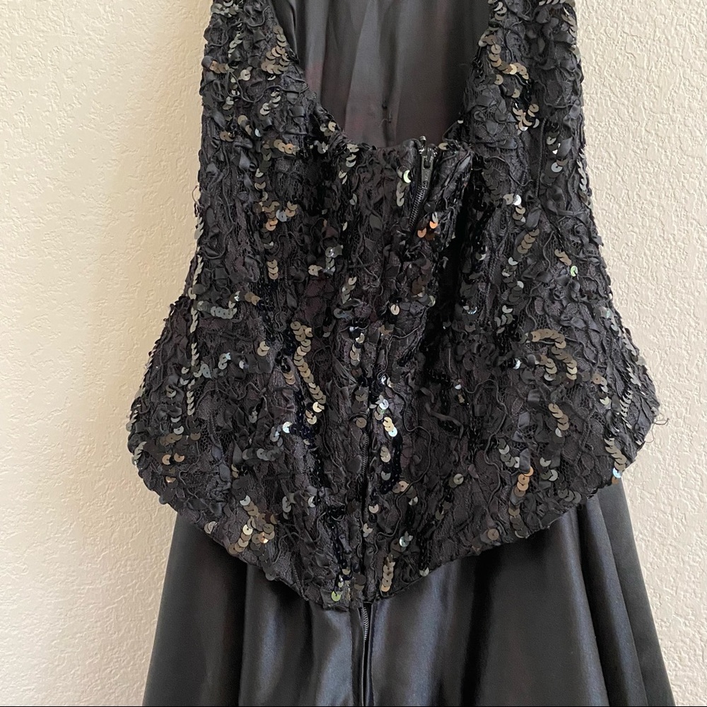 Bari Jay Black Sequin Satin Tulle Petticoat Diamond Button Formal Gown Dress 3/4 - Picture 8 of 12
